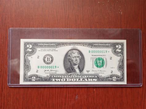 2 dollar bill star note 2017A ultra low serial number #19 Uncirculated ...