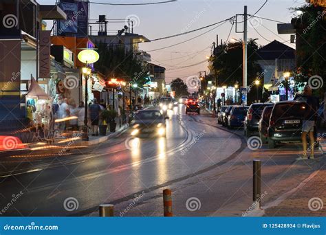 Street after Sunset in Platanias, Crete Editorial Stock Image - Image of platanias, hong: 125428934