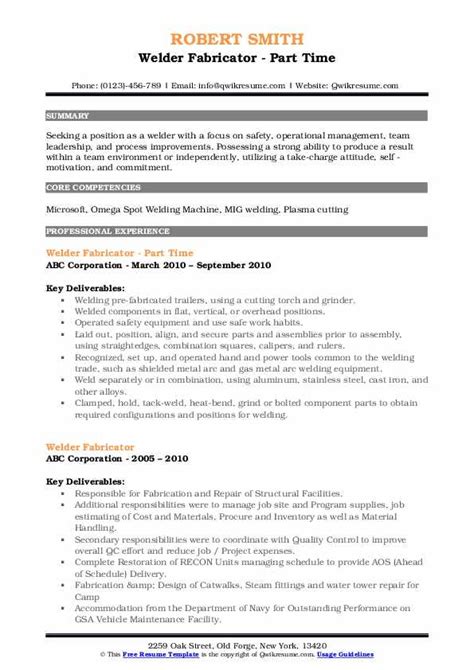 Welder Fabricator Resume Samples | QwikResume