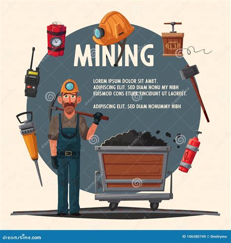 Coal Mining. Miner Character and Tools Stock Vector - Illustration of male, equipment: 106580749