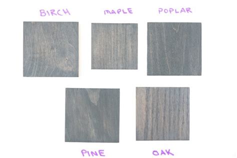 6 Grey Wood Stain Colors on 5 Different Wood Species