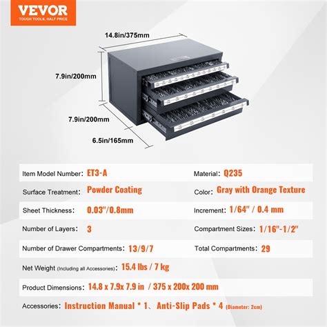 VEVOR Drill Bit Dispenser Cabinet, Three-Drawer Drill Bit Organizer ...