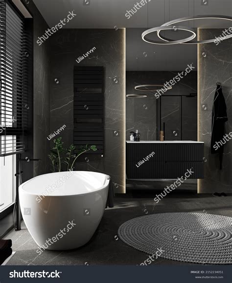 Stylish Luxury Black Bathroom Black Marble Stock Illustration ...