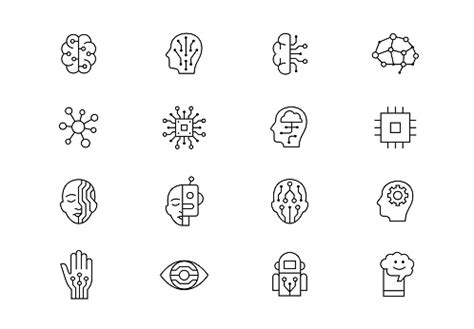 Artificial Intelligence Thin Line Vector Icons Editable Stroke Stock ...