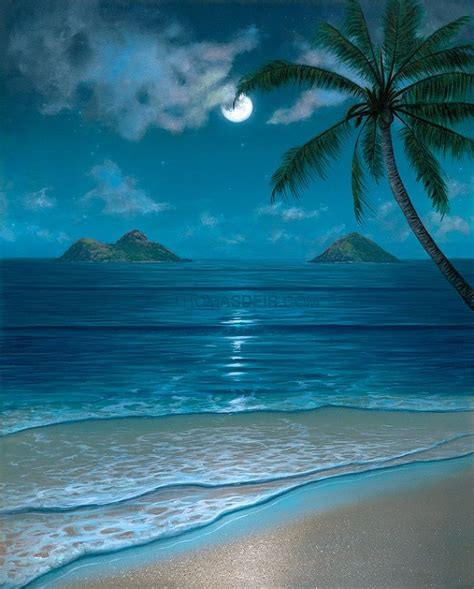 Hawaii Tropical Beach Mokulua Moon Bow Paintings, Paintings for Living ...