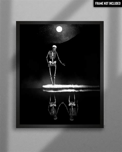 Missing You. Art Print. Skeleton Illustration, Skull Dark Art. Lonely, Emotional Wall Art ...