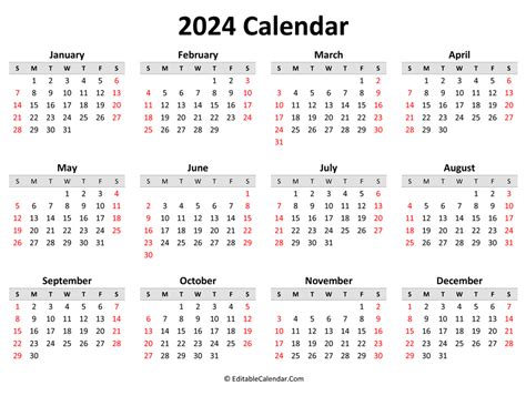 Printable 2024 Calendar (Landscape Orientation)