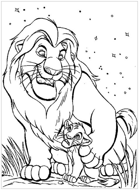 Mufasa with Simba - The Lion King Coloring Pages for Kids