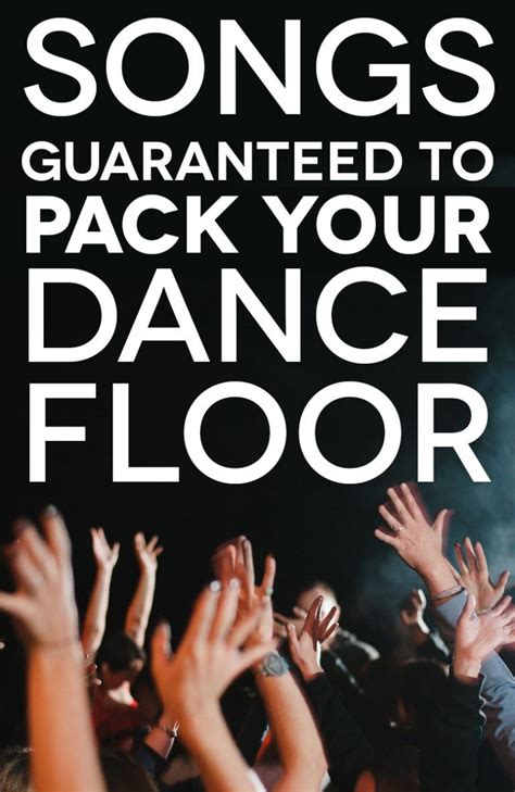 Raised hands on the dance floor with the text: wedding reception songs to pack your dance floor ...