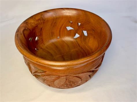 Carved Wood Bowl Vintage Wood Bowl Flower Motif Vintage Kitchen Dining Room Home Decor - Etsy