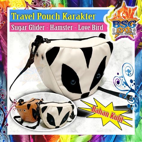 Travel Pouch Karakter Tas Sugar Glider Hamster Landak Pet Cargo Hewan - Coklat - Chewee.co.id