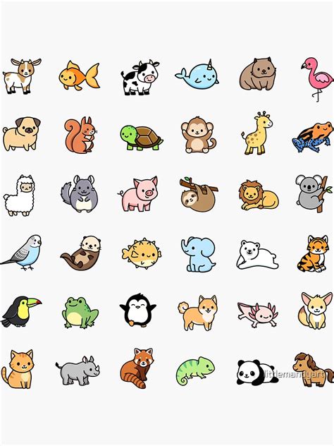 "*choose large sticker!* Mega Cute Animals #1" Sticker for Sale by littlemandyart | Cute small ...