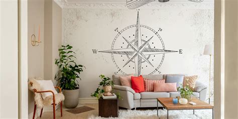 Old Map with Vintage Compass Rose Wallpaper | Happywall