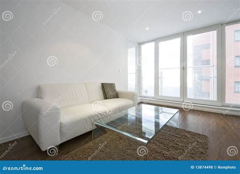 Modern Living Room with White Leather Sofa Stock Photo - Image of house ...