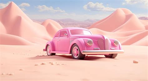 Premium AI Image | classic chevy bel pink car for barbie in desert ...