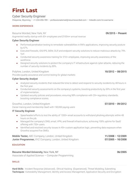 Cyber Security Engineer Resume Examples for 2024 | Resume Worded