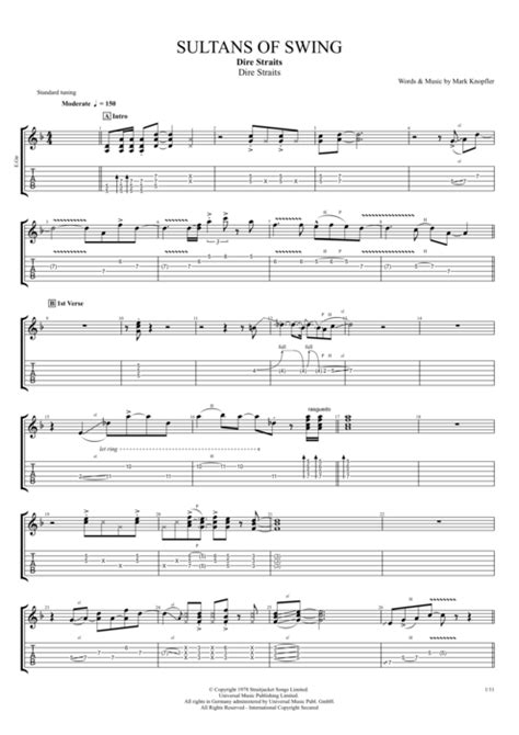 Sultans of Swing by Dire Straits - Full Score Guitar Pro Tab | mySongBook.com