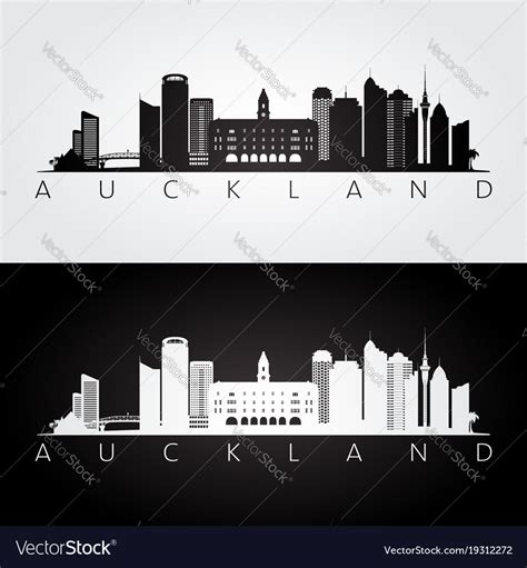 Auckland skyline and landmarks silhouette Vector Image