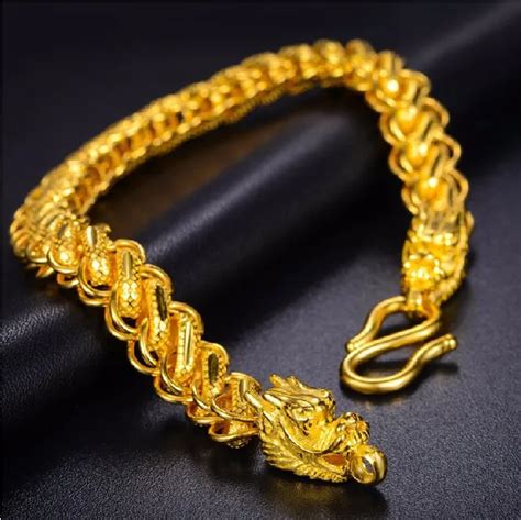 Authentic 24k Yellow Gold Thailand Dragon Head Men's Bracelet Heavy ...