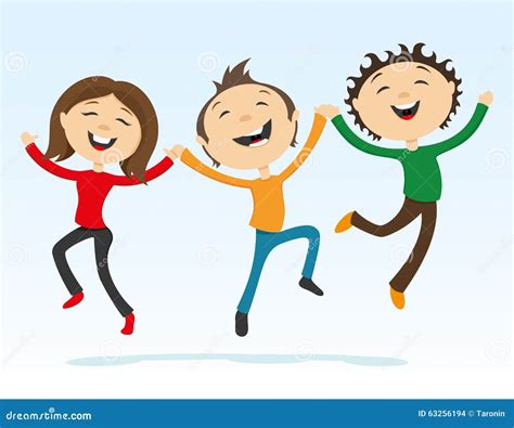 Happy Friends Holding Hands in a Jump Stock Vector - Illustration of ...