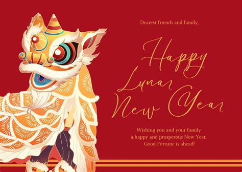 Red and Gold Chinese Dragon Lunar New Year Card - Templates by Canva