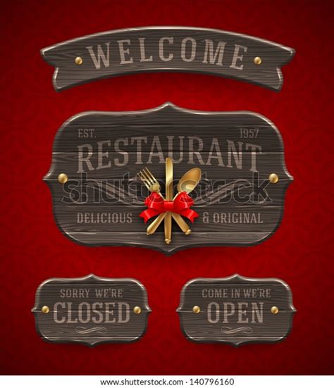 Set Vintage Wooden Restaurant Signs Decor Stock Vector (Royalty Free) 140796160