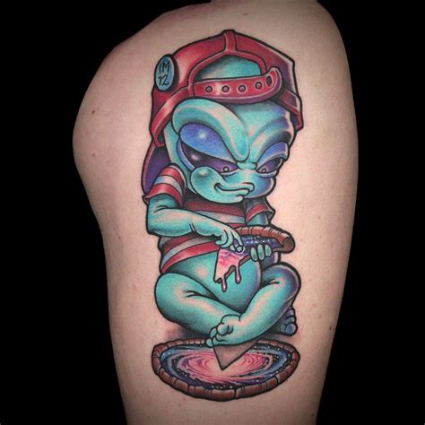 Alien And Pizza Tattoo by Creepy Jason | Alien tattoo, Ink master ...