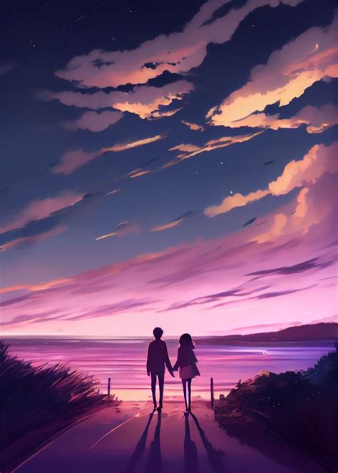 Anime Couple Holding Hands And Walking