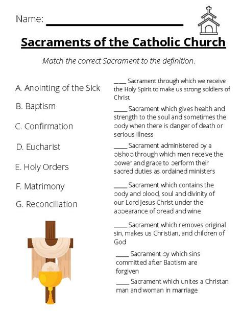 7 Sacraments of the Catholic Church (Worksheet or Quiz)-Answer Key included - Classful