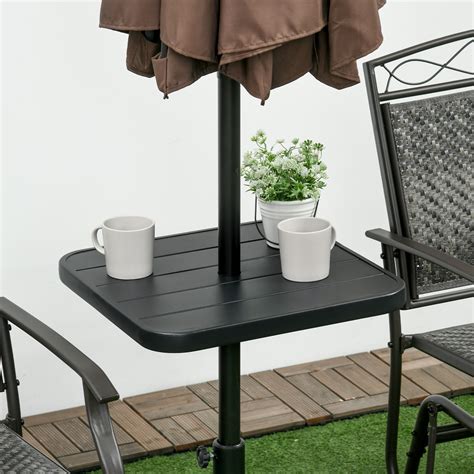 Outsunny 19" Beach Umbrella Table Tray, Portable Square Umbrella Table Top with Umbrella Hole ...