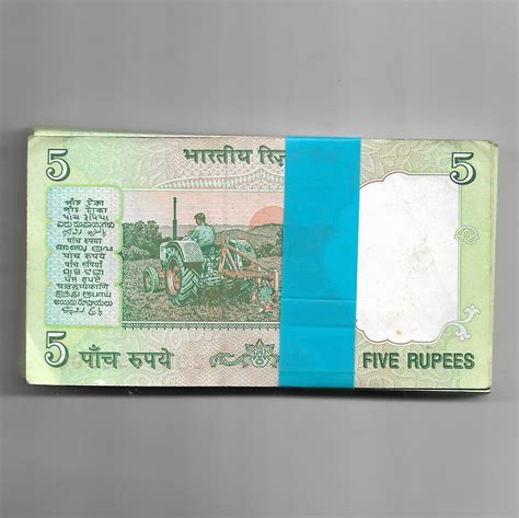 5 RUPEE ~ BIMAL JALAN ~ 100 NOTE BUNDLE ( TRACTOR ON BACK ) ~ GOOD FOR ...