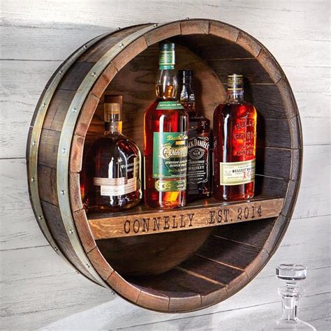 Personalized Reclaimed Whiskey Barrel Bar Shelf - Wine Enthusiast