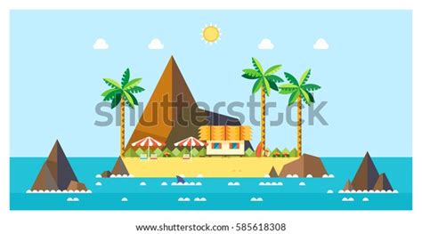 Tropical Island Bungalows On Island Vector Stock Vector (Royalty Free ...