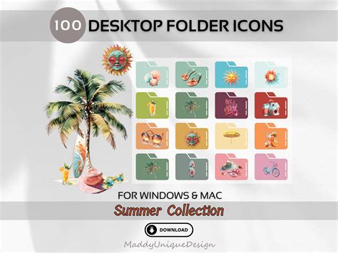 Summer Desktop Folder Icons, Colorful Desktop Icons, Beach Folder Icon Set, Custom Folder Icons ...