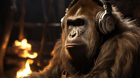 Premium AI Image | Monkey with headphones HD 8K wallpaper background ...