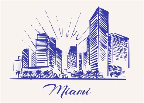 Miami Sketch Skyline. Miami Hand Drawn Vector Illustration Stock Vector - Illustration of doodle ...