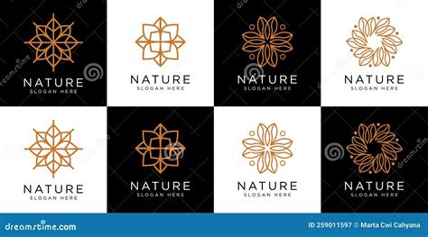 Set of Flower Logo Design Vector Line Style Stock Vector - Illustration of modern, logo: 259011597