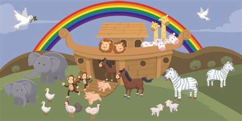 Noah's Ark Rainbow Kids Church Wallpaper Mural - Kids Room Mural Wall Decals