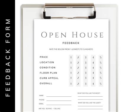 Open House Feedback Form Sheet Template Real Estate Marketing Editable Canva Template Realtor ...