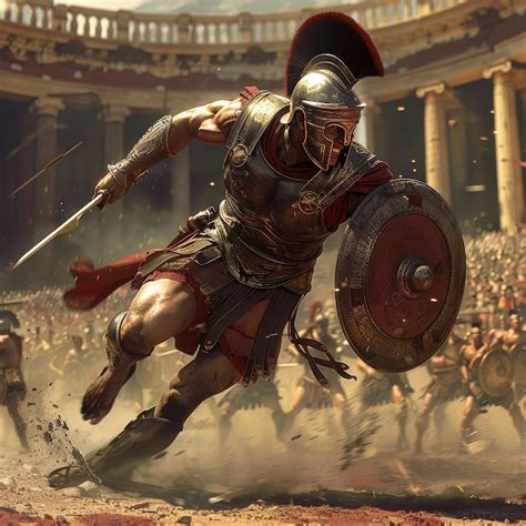 Realistic Illustration Depicting a Fierce Gladiator in Battle Armor for ...