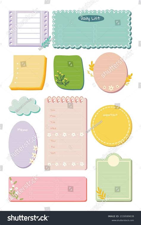 Cute Pastel Notes Planner Stock Vector (Royalty Free) 2159589039 | Shutterstock