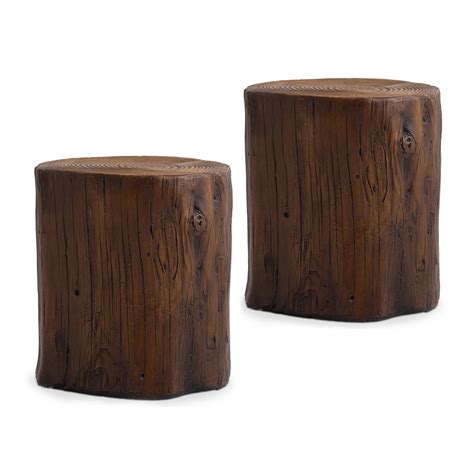 COSIEST 2PCS Faux Wood Tree-Trunk Hand-Painted Dark Brown End Table ...