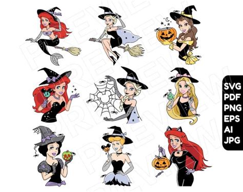 Princess Halloween SVG Disneyprincess Png Clipart BUNDLE Set 9 - Etsy