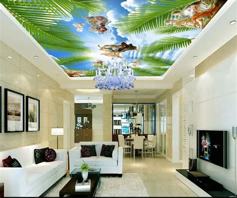 custom 3d ceiling wallpaper Blue sky and white clouds 3d ceiling murals wallpapers for living ...