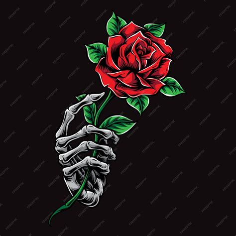 Premium Vector | Skeleton hand holding rose