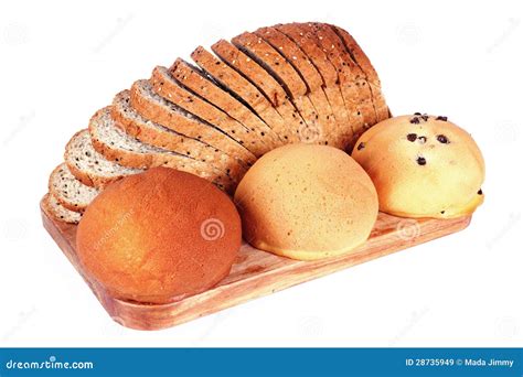 Bread And Buns On Wooden Plate Stock Photo | CartoonDealer.com #75197832