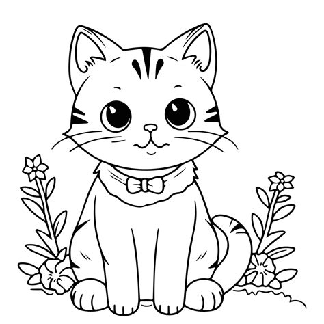 A black and white drawing of a cat with a bow tie. 24257221 Vector Art at Vecteezy