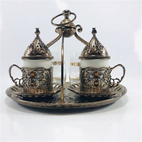 Turkish Coffee Set, Coffee Set With Hanging Tray, Bronze Color Coffee ...