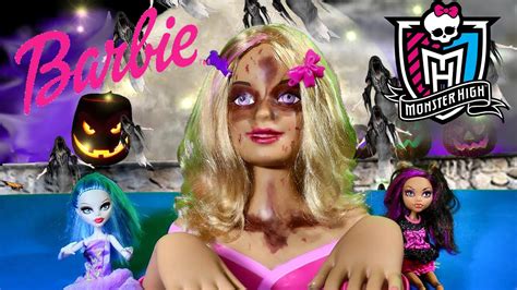 ZOMBIE BARBIE Makeup Tutorial BARBIE Styling Head Makeover MONSTER HIGH Dolls Halloween Walking ...