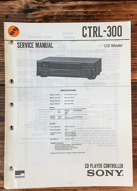 Sony CTRL-300 CD Player Controller Service Manual *Original* – Vintage Audio Store - Vintage ...